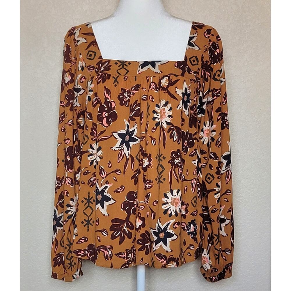 Sonoma Womens Square Neck Artsy Floral Print Boho Peasant Blouse Top Sz: L